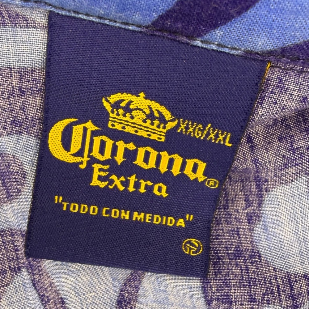 Corona Extra Mens Blue Tropical Beer Bottle Print Rayon Hawaiian Shirt XXL - Picture 7 of 8